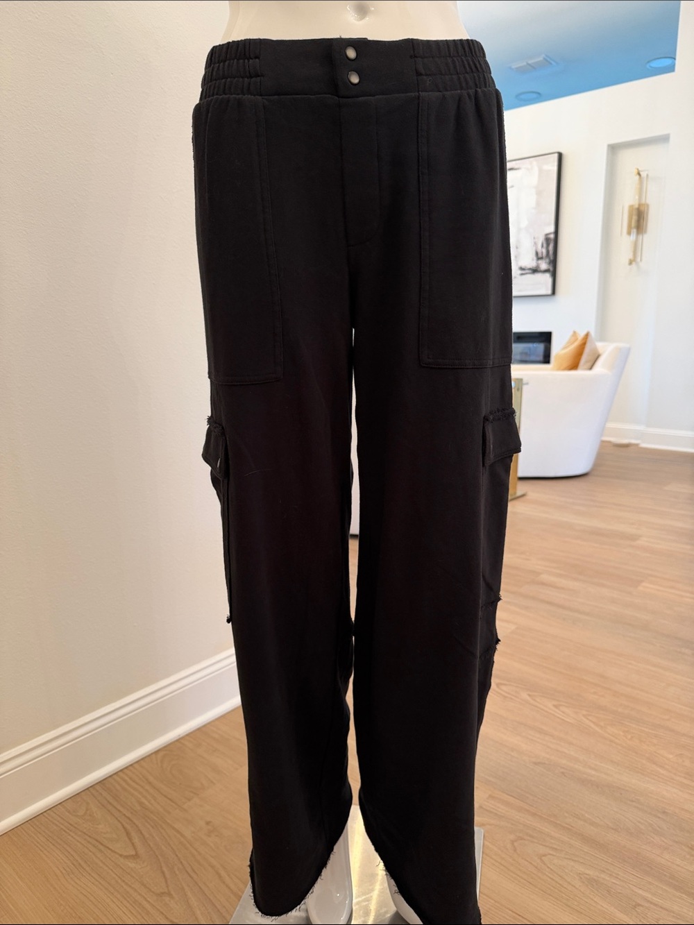 Peace Love World Black Cargo Sweat Pants with Utility Pockets Wide Leg